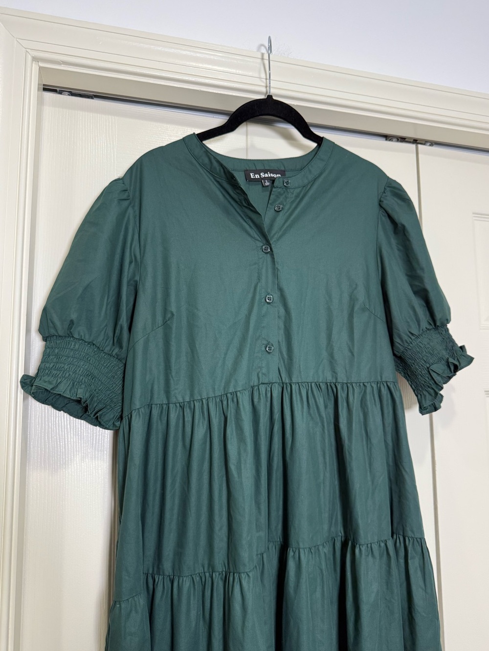 En Saison Tiered Poplin Midi Maxi Dress Dark Green Size Large - Picture 3 of 6